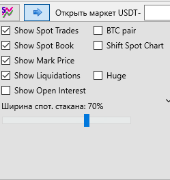 Окно "Показывать графики\стаканы спотовых торгов"